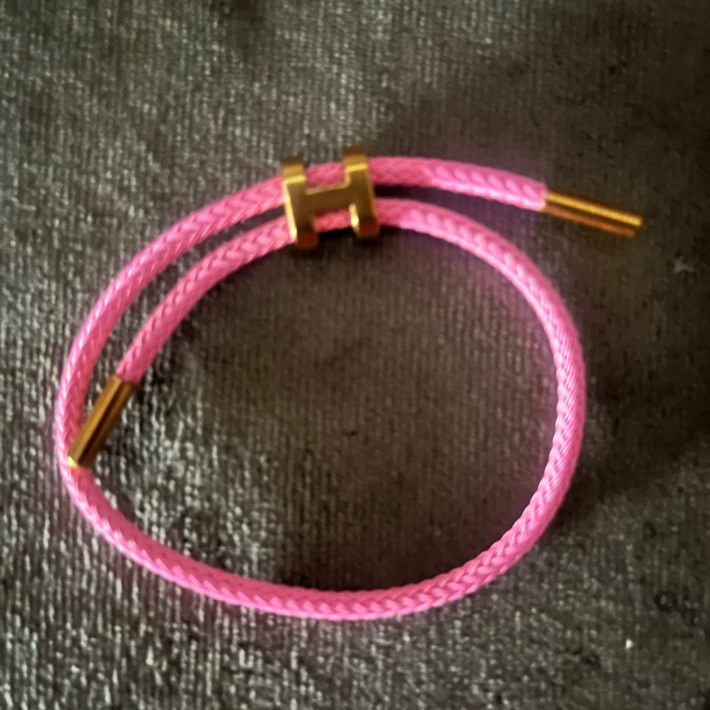 Pink Braided Bracelet with “H” and  Gold Accents